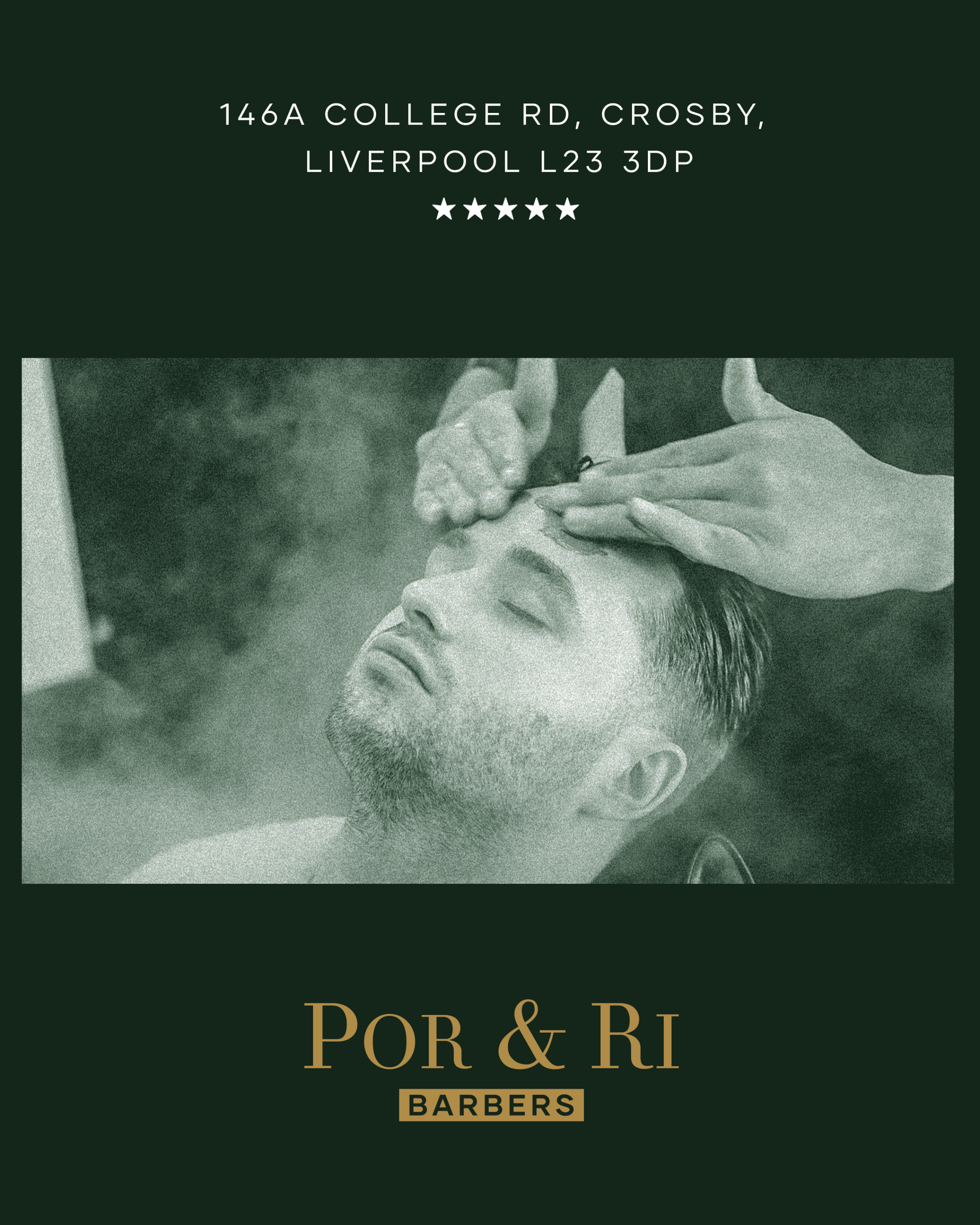 Man receiving a professional beard shave at Por & Ri Barbers in Crosby, Liverpool 